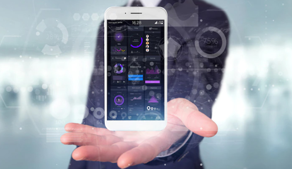 man showing a mobile device